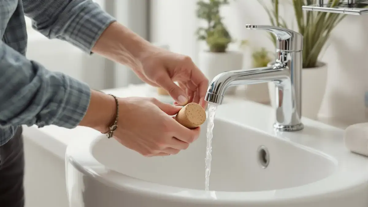 Een eenvoudige kurken stop op precies deze plek lost een veelvoorkomend badkamerprobleem op