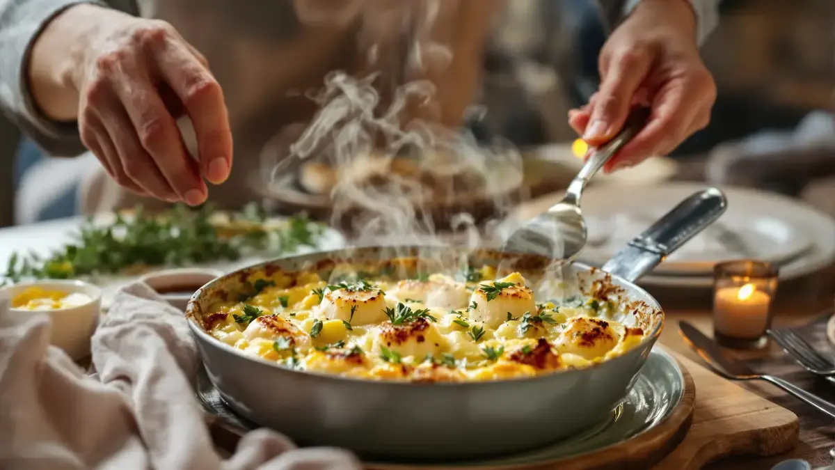 Deze prei- en sint-jakobsschelpengratin maakt zeker indruk ondanks zijn eenvoud