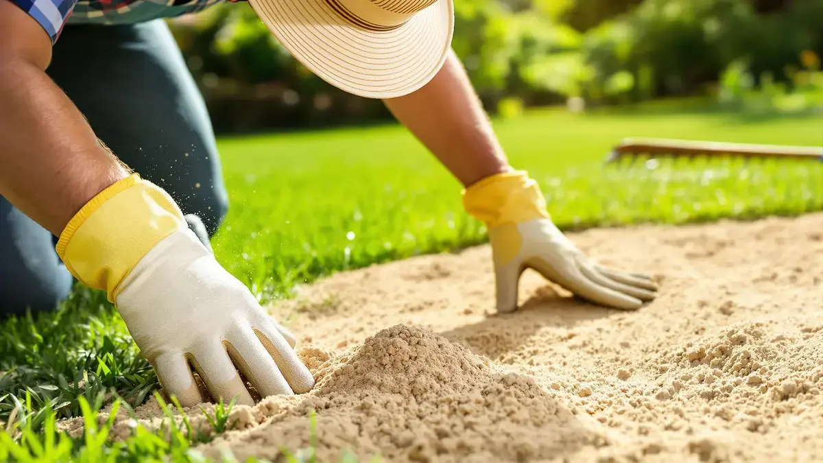Het strooien van zand op het gazon verbetert de gezondheid van het gras op lange termijn