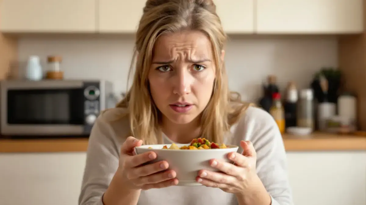 Het opwarmen van dit gerecht in de magnetron tast de smaak sterk aan en kan een gezondheidsprobleem veroorzaken